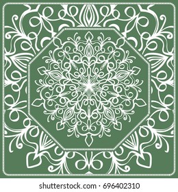 Openwork geometric Pattern for Print. Vector illustration. Green color. Template print for Textile, Fabric, Phone Case