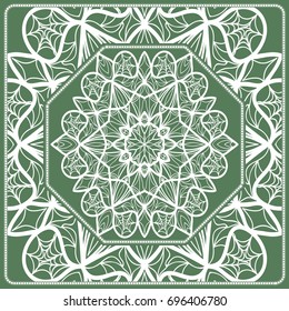 Openwork geometric Pattern for Print. Vector illustration. Green color. Template print for Textile, Fabric, Phone Case