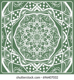Openwork geometric Pattern for Print. Vector illustration. Green color. Template print for Textile, Fabric, Phone Case