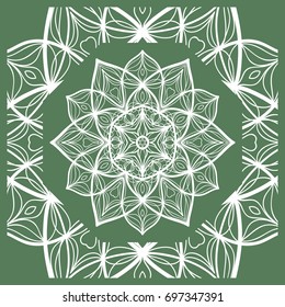 Openwork geometric Pattern for Print. Vector illustration. Green color. Template print for Textile, Fabric, Phone Case