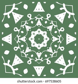 Openwork geometric Pattern for Print. Vector illustration. Green color. Template print for Textile, Fabric, Phone Case
