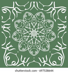 Openwork geometric Pattern for Print. Vector illustration. Green color. Template print for Textile, Fabric, Phone Case