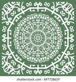 Openwork geometric Pattern for Print. Vector illustration. Green color. Template print for Textile, Fabric, Phone Case