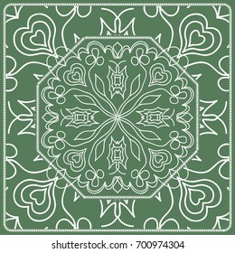 Openwork geometric Pattern for Print. Vector illustration. Green color. Template print for Textile, Fabric, Phone Case