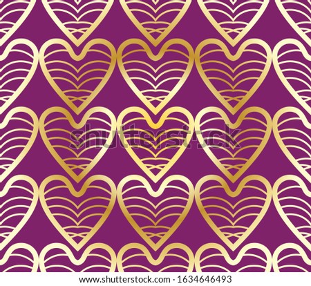 Openwork golden pattern from symmetric hearts on burgundy. Abstract geometric retro background in the style of the 20s.
