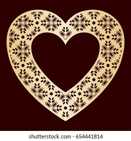 Openwork heart with floral pattern. Vector laser cutting or foiling template for greeting cards, envelopes, wedding invitations, interior decorative elements.
