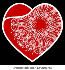 Openwork Heart With Flowers. Happy Valentines Day Holiday Decorative Elements. Vector Illustration