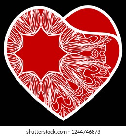 Openwork Heart With Flowers. Happy Valentines Day Holiday Decorative Elements. Vector Illustration