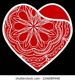 Openwork Heart With Flowers. Happy Valentines Day Holiday Decorative Elements. Vector Illustration