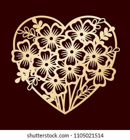 Openwork heart with flowers. Laser cutting or foiling template.