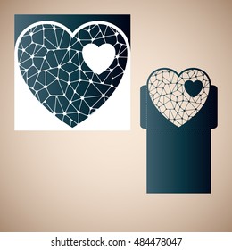Openwork heart with gossamer. Laser cutting template for wedding envelopes and invitations.
