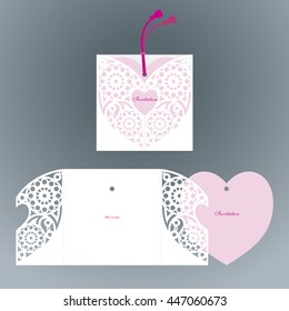 Openwork  heart. Laser cut invitation template. Cutout paper card. 