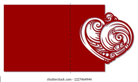 Openwork heart laser cutting template for Valentine's Day greeting cards or wedding invitation