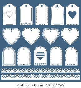 Plantillas de etiquetas de apertura de diferentes formas para la decoración y decoración de regalos, diseño y publicidad de tarjetas de felicitación, ilustración vectorial