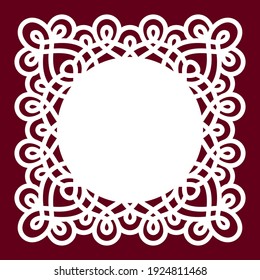 openwork: lace frame with a round text box 
on a burgundy square