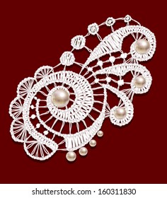 Openwork lace with pearls. Realistic vector illustration.