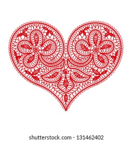 openwork lace red heart on a transparent background