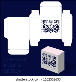 Openwork laser cut template gift box with floral elements for Day of the dead, Dia de los muertos 