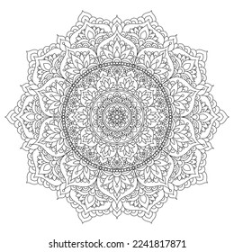 Openwork mandala. Lineare Schwarzweißzeichnung. Ethisches Element des Kreises. Für die Färbung von Büchern, Yoga, Meditation, Drucke, Poster usw. Vektorgrafik