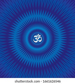 С ircle openwork mandala. Blaue Farben. Unterschreiben Sie Aum / Om / Ohm in der Mitte. Spirituelles esoterisches Symbol. Vektorillustration-Grafik.