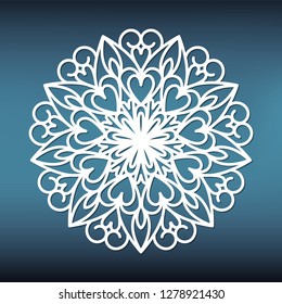 Openwork mandala with hearts for design. Pattern for laser or plotter cutting.