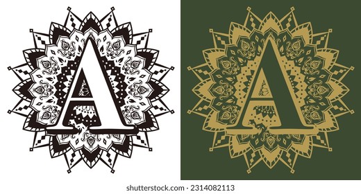 Icono de mandala de apertura". La letra "A".