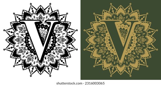 Openwork mandala icon." The letter "V".
