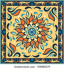 Openwork ornament for ceramic tile. Abstract seamless pattern with frame. Wallpaper, decorative borders.