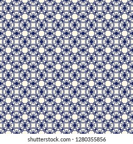 Openwork ornament. Lacy background. Ethnic and tribal wallpaper. Ornamental seamless surface pattern design. Repeated abstract geometric figures. Digital paper, textile print. Vector illustration