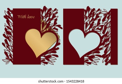 Openwork Paper Cutting Template For Valentine's Day Or Women's Day. Carved Kirigami Design For Holiday Letterhead, Formats. Vector.