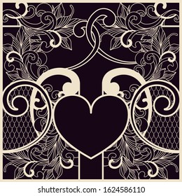 Openwork pattern of cutting paper, wood, plastic. Laser cutting, pattern for a wedding design in a square. Decorative decoration for the interior, interior partition, screens, privacy panel.