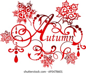 Openwork pattern of leaves with an inscription autumn. Vector image.