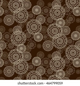 Openwork pattern of light circles of different sizes on a brown background.