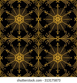 Openwork seamless pattern for Halloween with spiders and cobwebs