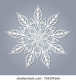 Openwork snowflake for design. Pattern for laser or plotter cutting.