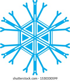 A openwork snowflake with voids for design on a white background. A blue snow for new year or christmas