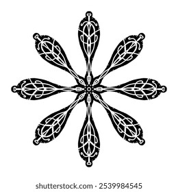 Openwork snowflakes in linocut style, lace folk motifs Scandinavian style, vector isolated element