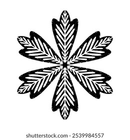 Openwork snowflakes in linocut style, lace folk motifs Scandinavian style, vector isolated element
