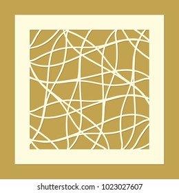 Openwork square card with abstract lines, waves, leaves. Laser cut template for decorative panel. Modern vector design for stencil, wedding favor box, invitations, gift box, paper,wood,metal cutting.