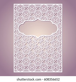 Openwork square frame with floral pattern. Laser cutting template for greeting cards, envelopes, invitations, interior decorative elements.