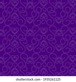 openwork textile design for seamless filling.  white hearts and monograms on a lilac background.  wallpaper and decor