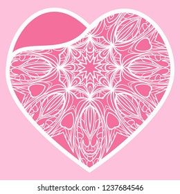 Openwork Valentine Card With Delicate Hearts. Vector Template For Layouts Wedding Cards, Interior, Laser Cutting, Plotter Cutting Or Printing