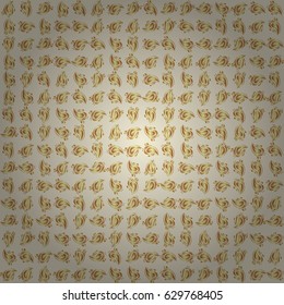 Openwork weaving delicate, golden background. Vector brilliant lace, stylized flowers, paisley. Oriental style arabesques on a beige backdrop. Seamless pattern of golden textured curls.