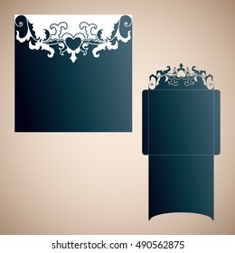 Openwork wedding envelope in the Victorian style. Laser cutting template for wedding envelopes and invitations.