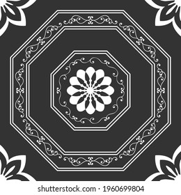 Openwork white pattern on a dark background. Printed scarf.