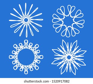 Openwork white snowflakes line art. Snowflakes for decorative use. Vector illustration.