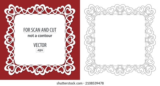 openwork white square frame with hearts on the edge 
on a red background, vector template 
