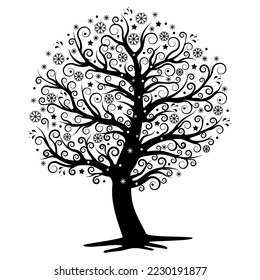Winterbaum mit Schneeflocken, Weihnachtsfest, einzelne Vektorgrafik