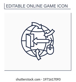 Open-world game line icon. Players move freely in virtual world. Change certain things. Online game concept. Isolated vector illustration.Editable stroke