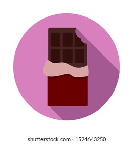Open-wrapped chocolate flat icon with a long shadow on a white background 